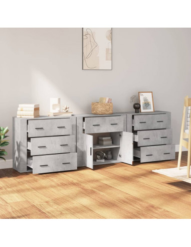 Credenze 3 pz Grigio Cemento in Legno Multistrato