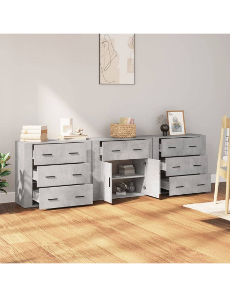Credenze 3 pz Grigio Cemento in Legno Multistrato