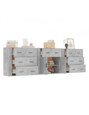 Credenze 3 pz Grigio Cemento in Legno Multistrato