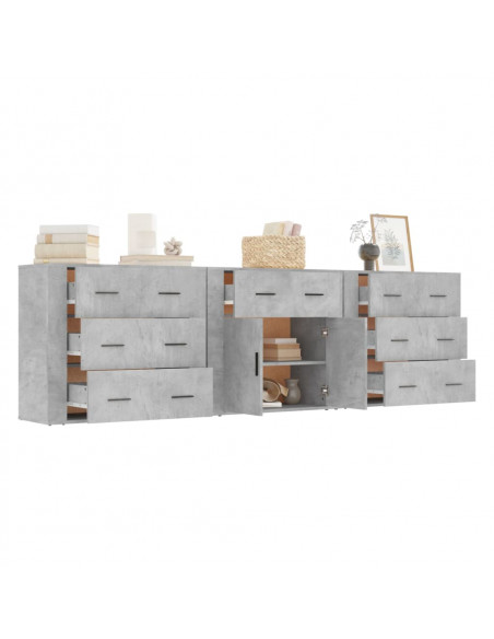 Credenze 3 pz Grigio Cemento in Legno Multistrato