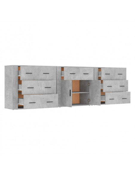 Credenze 3 pz Grigio Cemento in Legno Multistrato
