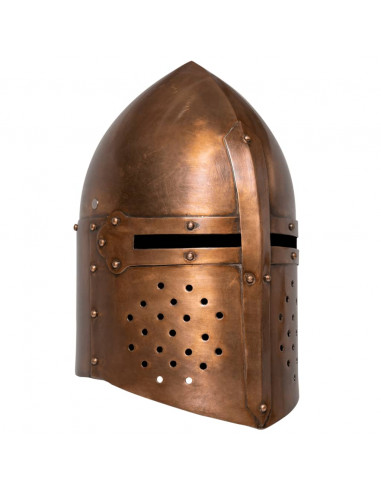 Elmo da Cavaliere Medievale Antico Replica LARP Rame in Acciaio