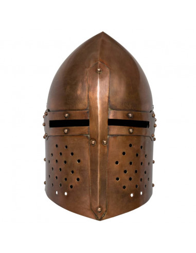 Elmo da Cavaliere Medievale Antico Replica LARP Rame in Acciaio