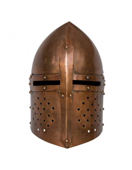 Elmo da Cavaliere Medievale Antico Replica LARP Rame in Acciaio