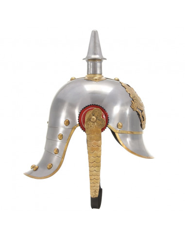 Elmo da Tedesco Prussiano Antico per LARP in Acciaio Argento