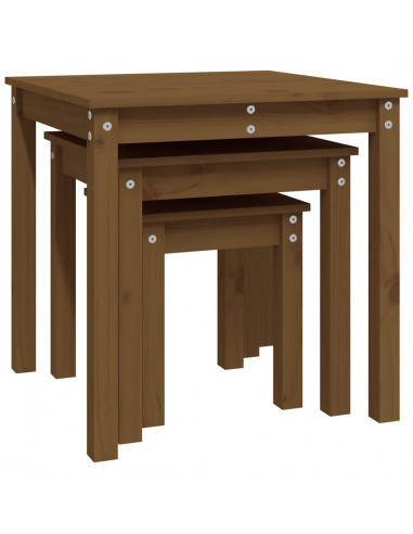 Tavolini a Incastro 3 pz Miele in Legno Massello di Pino