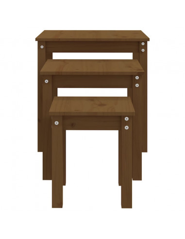 Tavolini a Incastro 3 pz Miele in Legno Massello di Pino