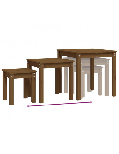 Tavolini a Incastro 3 pz Miele in Legno Massello di Pino