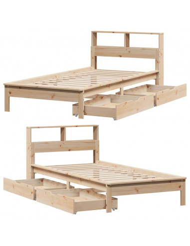 Giroletto con Libreria senza Materasso 75x190 cm in Legno Pino