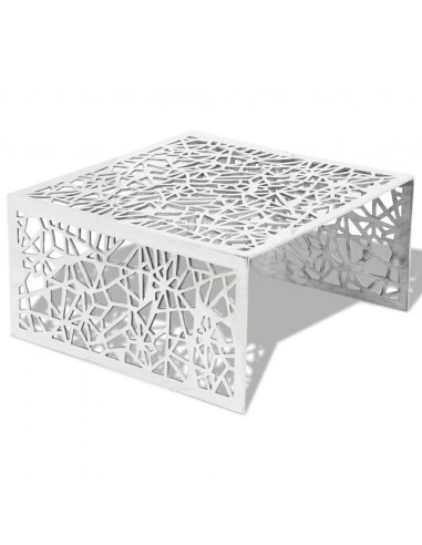 Tavolino con Design Geometrico Traforato Argento in Alluminio