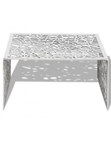 Tavolino con Design Geometrico Traforato Argento in Alluminio