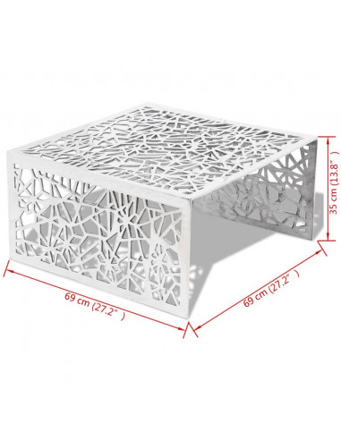 Tavolino con Design Geometrico Traforato Argento in Alluminio