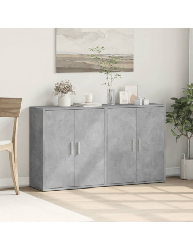 Credenze 2 pz Grigio Cemento 60x31x70 cm in Legno Multistrato