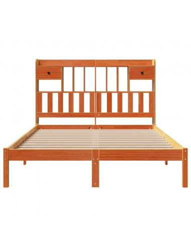 Letto Libreria senza Materasso Marrone Cera 140x200 cm in Pino