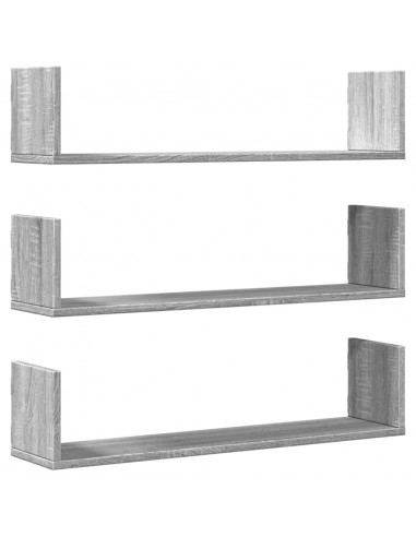 Mensole a Parete 3pz Grigio Sonoma 80x18x18 cm in Truciolato