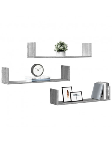 Mensole a Parete 3pz Grigio Sonoma 80x18x18 cm in Truciolato