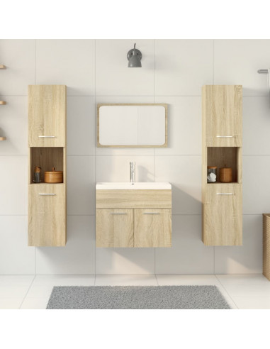 Set Mobili da Bagno 4 pz Rovere Sonoma in Legno Multistrato
