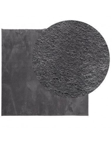 Tappeto Pelo Corto HUARTE Morbido Lavabile Antracite 120x120 cm