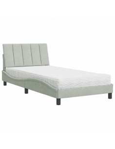 Letto con Materasso Grigio Chiaro 100x200 cm in Velluto 2