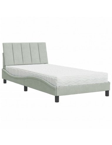 Letto con Materasso Grigio Chiaro 100x200 cm in Velluto