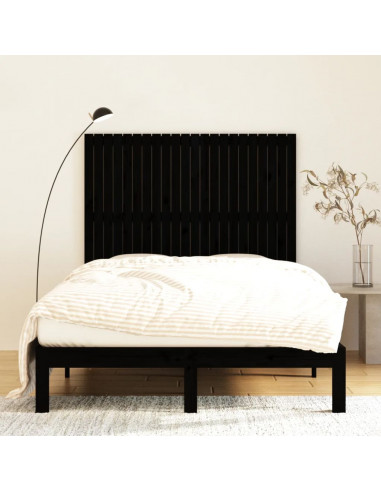 Testiera da Parete Nera 140x3x110 cm in Legno Massello di Pino