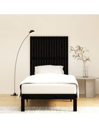 Testiera da Parete Nera 95,5x3x110 cm in Legno Massello di Pino