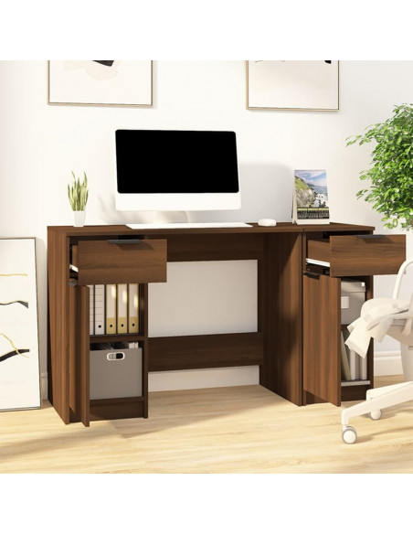 Scrivania con Mobile Laterale Rovere Marrone Legno Multistrato