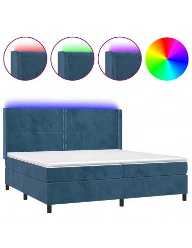 Letto a Molle con Materasso e LED Blu Scuro 200x200 cm
