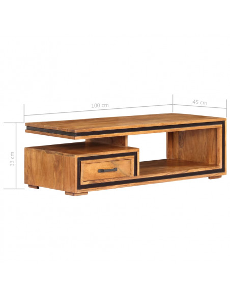Tavolino da Salotto 100x45x33 cm in Legno Massello di Acacia