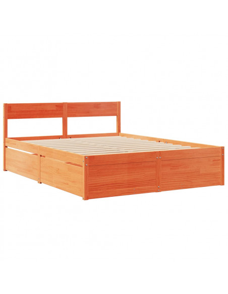 Letto Cassetti e Materasso Cera 160x200cm Legno Massello Pino