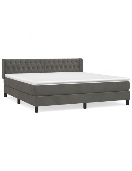 Giroletto a Molle con Materasso Grigio Scuro 160x200 cm Velluto
