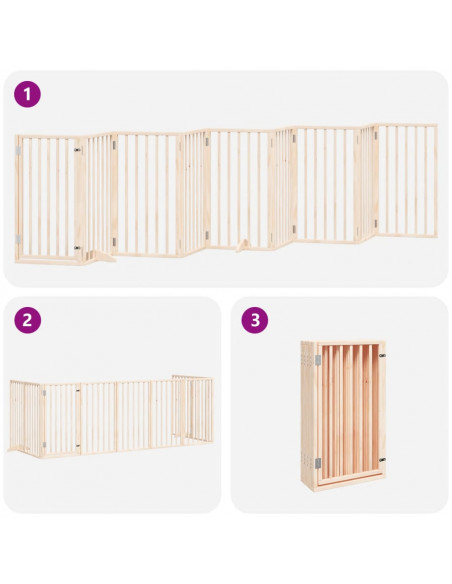 Cancello per Cani con Porta Pieghevole 9 Pannelli 450 cm Pioppo