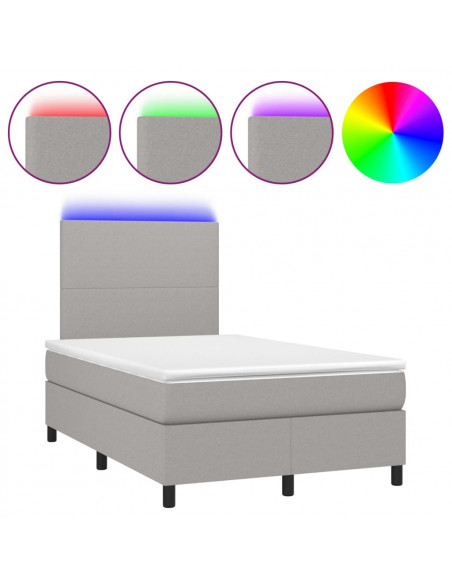 Letto a Molle Materasso e LED Grigio Chiaro 120x200 cm Tessuto