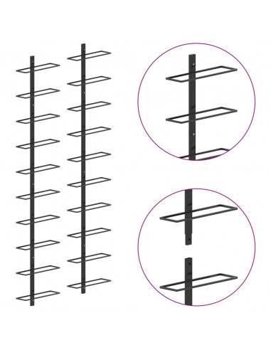 Portavini da Parete per 20 Bottiglie 2 pz Nero in Metallo
