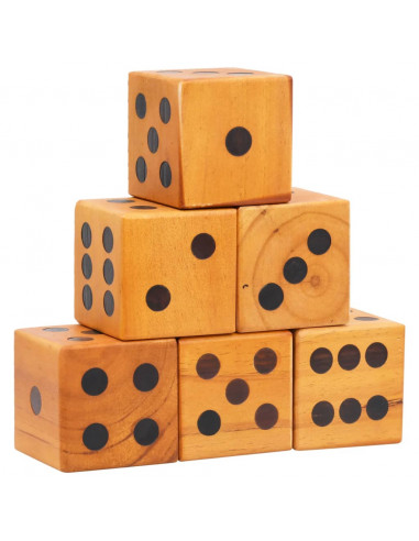 Set di Dadi Giganti da Giardino 6 pz in Legno Massello di Pino