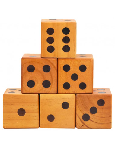 Set di Dadi Giganti da Giardino 6 pz in Legno Massello di Pino