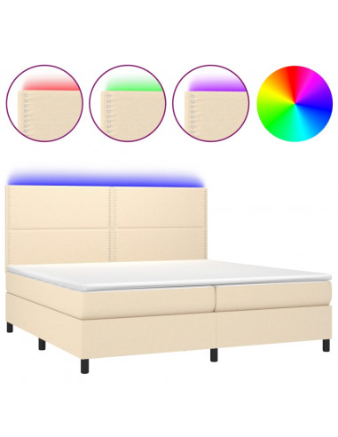 Letto a Molle Materasso e LED bianco 200x200cm in Tessuto