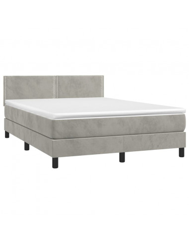 Letto a Molle Materasso e LED Grigio Chiaro 140x190 cm Velluto