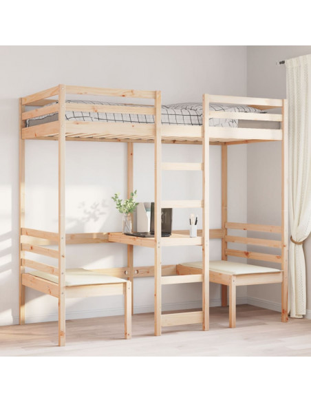 Giroletto Soppalco con Scrivania e Sedie 80x200cm Legno Pino