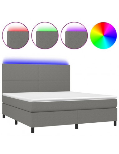 Letto a Molle Materasso e LED Grigio Scuro 180x200cm in Tessuto