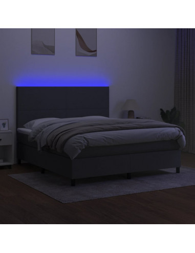 Letto a Molle Materasso e LED Grigio Scuro 180x200cm in Tessuto