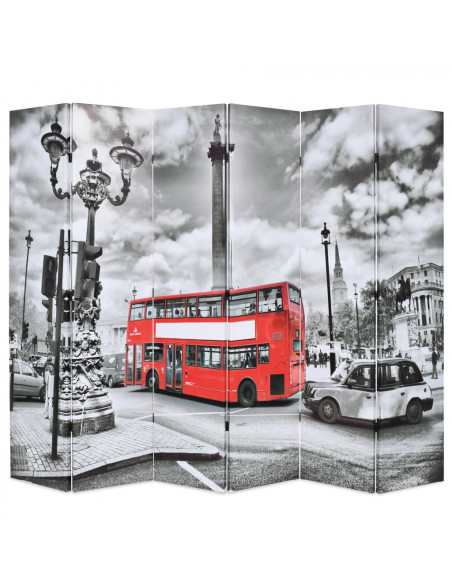 Paravento Pieghevole 228x170 cm Stampa Bus Londra Bianco e Nero