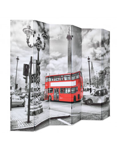 Paravento Pieghevole 228x170 cm Stampa Bus Londra Bianco e Nero