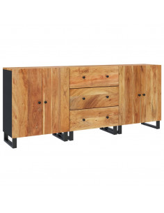 Credenze 3 pz in Legno Massello di Acacia 2