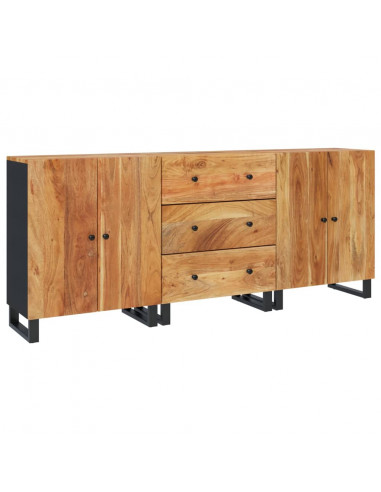 Credenze 3 pz in Legno Massello di Acacia