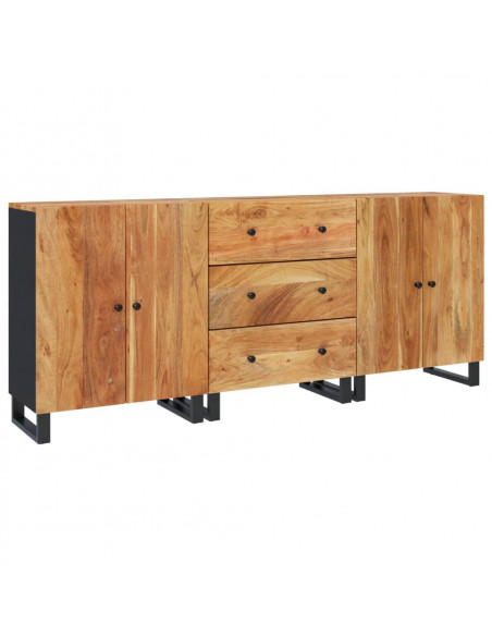 Credenze 3 pz in Legno Massello di Acacia
