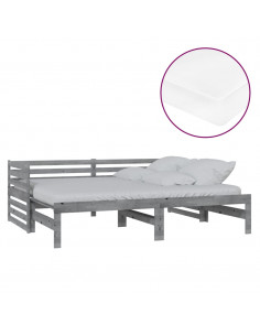 Dormeuse Estraibile 2x(90x200) cm Grigia in Legno di Pino 2