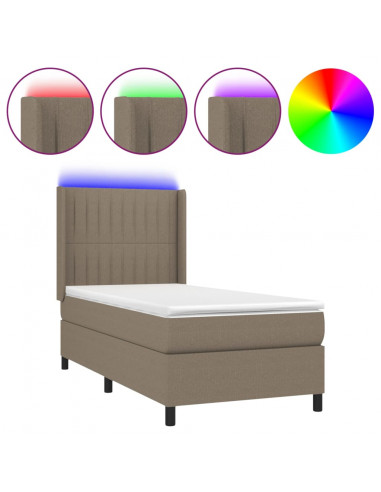 Letto a Molle con Materasso e LED Tortora 80x200 cm in Tessuto