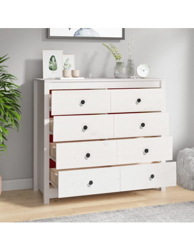 Armadietto Bianco 100x40x90 cm in Legno Massello di Pino