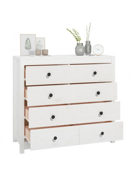 Armadietto Bianco 100x40x90 cm in Legno Massello di Pino